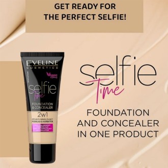 Eveline Cosmetics Selfie Time 2in1 Foundation & Concealer - makiažo pagrindas ir maskuoklis, 30 ml 2