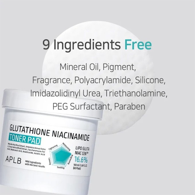 APLB Glutathione Niacinamide Toner Pad - toniko pagalvėlės su glutationu ir niacinamidu, 60 vnt.