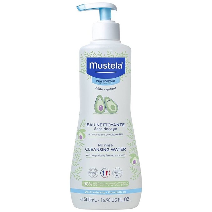 Mustela Bébé Cleansing Water No-Rinse - micelinis vanduo veidui ir kūnui vaikams, 500 ml