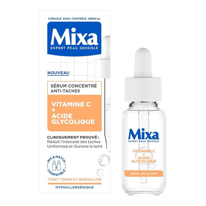 Mixa Vitamin C + Glycolic Acid Anti-Dark Spot Serum - veido serumas pigmentinėms dėmėms, 30 ml
