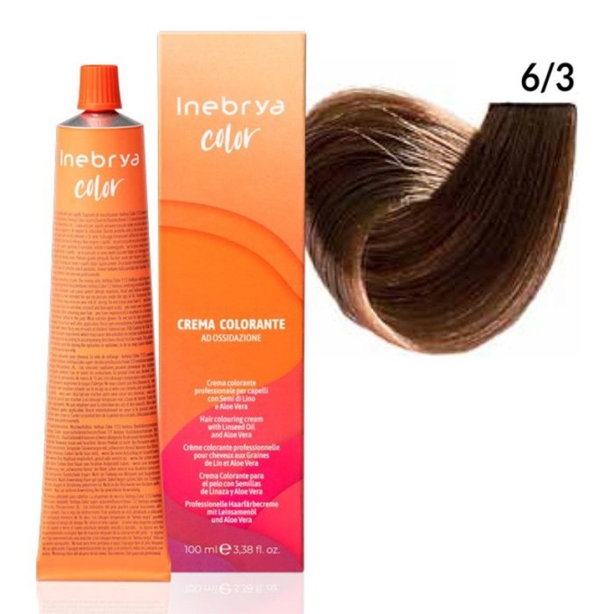 Inebrya Color GOLDEN Hair Coloring Cream (gold) - profesionalūs plaukų dažai, 100 ml - 6/3 Dark
