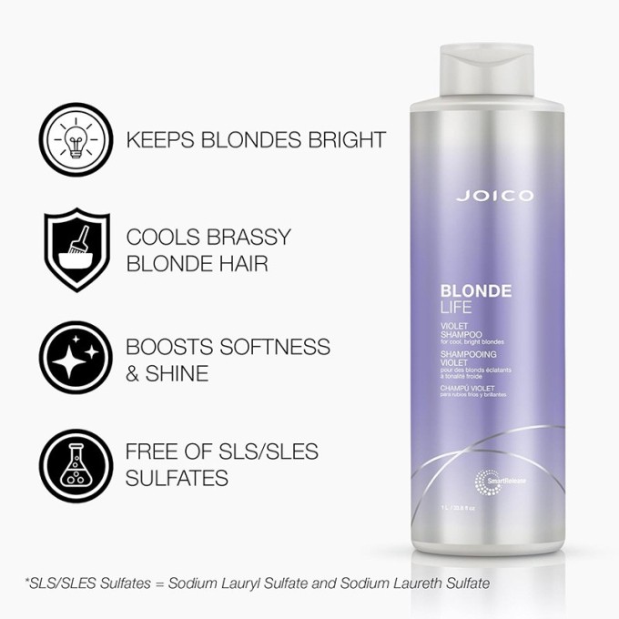 Joico Blonde Life Violet Shampoo - violetinis šampūnas, neutralizuojantis geltonus ir žalvarinius