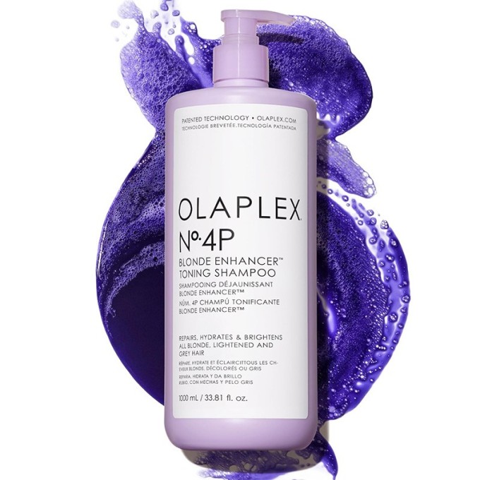 Olaplex Blonde Enhancer No.4P Shampoo - violetinis šampūnas šviesintiems ir žilams plaukams, 1000 ml