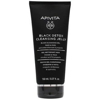 Apivita Black Detox Cleansing Jelly - valomasis gelis su aktyvuota anglimi veidui ir akims, 150 ml