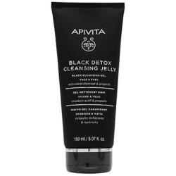 Apivita Black Detox Cleansing Jelly - valomasis gelis su aktyvuota anglimi veidui ir akims, 150 ml
