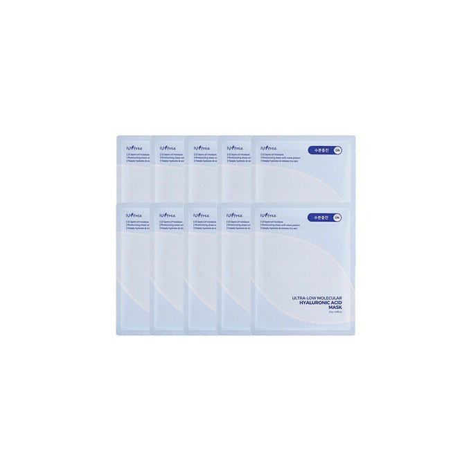 Isntree Ultra-Low Molecular Hyaluronic Acid Masks - drėkinančių tekstilinių kaukių rinkinys 25 g