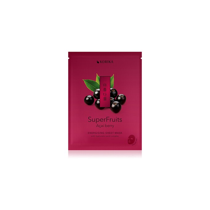 KORIKA Superfruits Acai Berry Energising Sheet Mask - energizuojanti lakštinė kaukė, 25 g