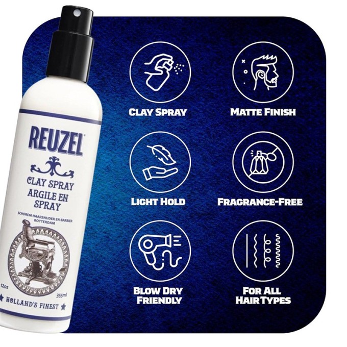 Reuzel Clay Spray - tekstūruojantis plaukų purškiklis matiniam efektui, 355 ml