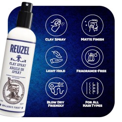 Reuzel Clay Spray - tekstūruojantis plaukų purškiklis matiniam efektui, 355 ml