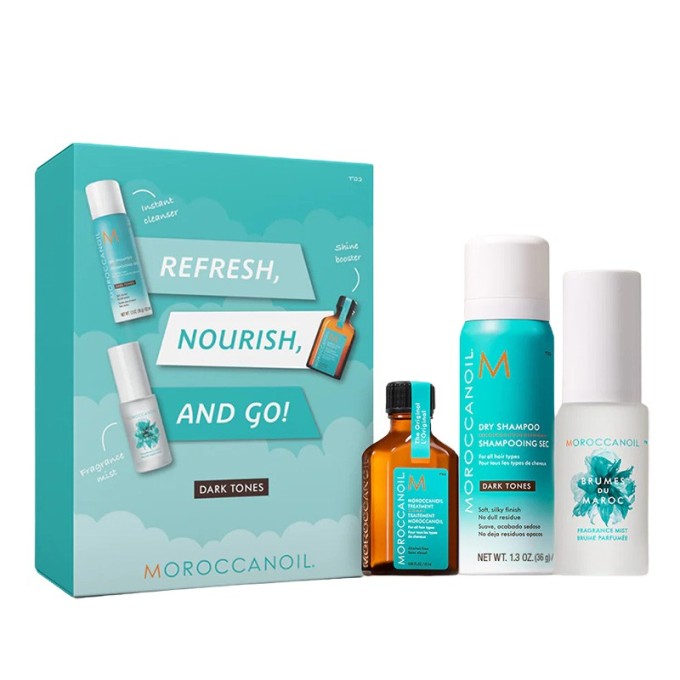 Moroccanoil Refresh, Nourish and Go-Dark Tones Set - plaukų priežiūros rinkinys tamsiems plaukams