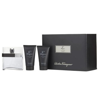 Salvatore Ferragamo Men's F Black Gift Set - dovanų rinkinys - EDT 100 ml, dušo želė 75 ml ir