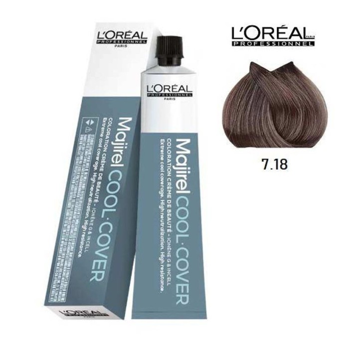 L´Oréal Professionnel Majirel Cool Cover - profesionalūs ilgalaikiai plaukų dažai, 50 ml 7.18