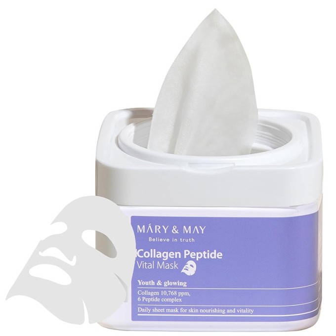 MARY & MAY Collagen Peptide Vital Mask - kolageno peptidų kaukės veidui, 30 vnt.