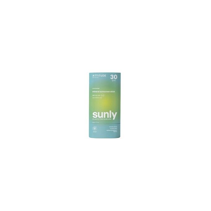 Attitude Sunly Mineral Sunscreen Stick SPF 30 - mineralinis pieštukas nuo saulės kūnui, 60 g