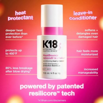 K18 HeatBounce Conditioning Heat Protectant - kondicionierius su apsauga nuo karščio, 118 ml 2