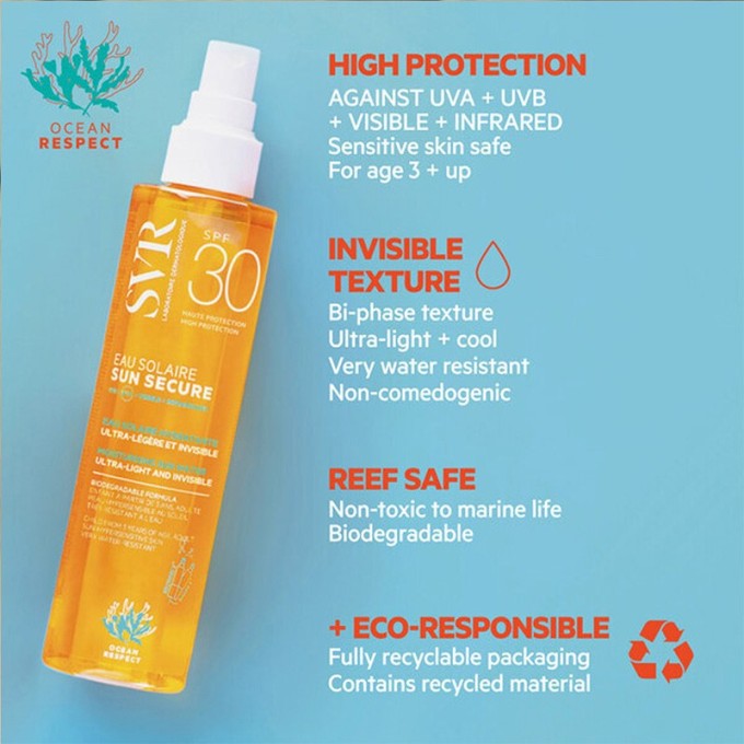 SVR Laboratoire Sun Secure Moisturising Sun Water SPF 30 - Two-phase protective care for face and