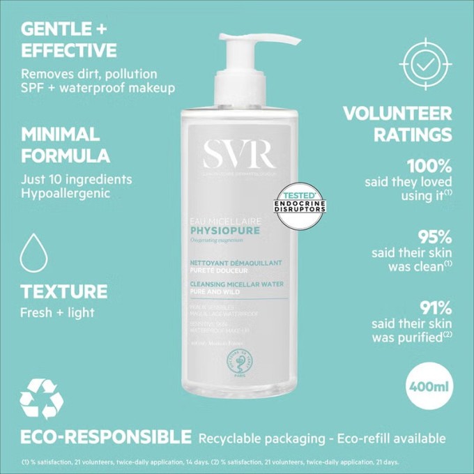 SVR Laboratoire Physiopure Cleansing Micellar Water - Valomasis micelinis vanduo jautriai odai 400