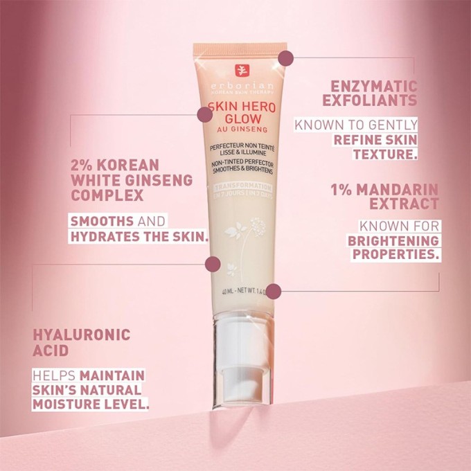Erborian Skin Hero Glow Non Tinted Perfector Smoothes & Brightens - Tobulinantis ir skaistinantis