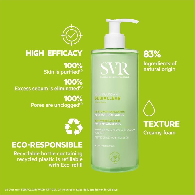 SVR Laboratoire Sebiaclear Gel Moussant - Čistící gel s matujícím účinkem 400 ml