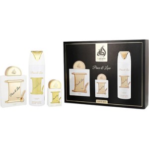 Lattafa Perfumes Peace & Love Dárková sada EDP 100 ml, EDP 20 ml a deospray 100ml