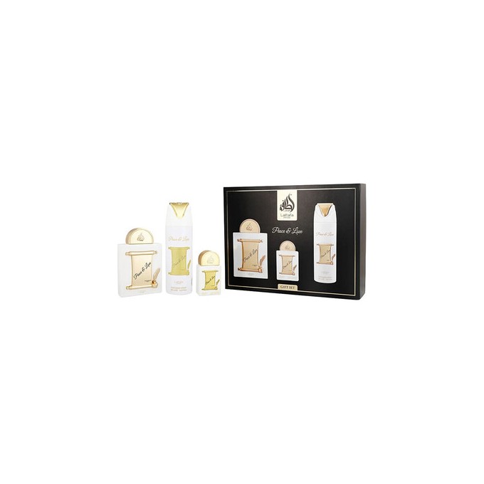 Lattafa Perfumes Peace & Love Dárková sada EDP 100 ml, EDP 20 ml a deospray 100ml