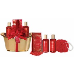 Parisax Bath gift set in a golden tub (Frozen strawberries & Vanilla) - kūno priežiūros rinkinys