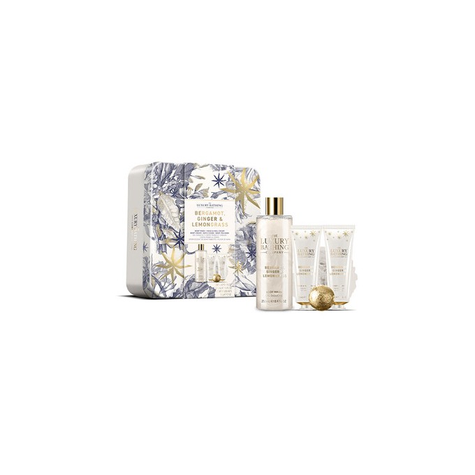 The Luxury Bathing Company Body care gift set in a tin ( Bergamot, Ginger & Lemongrass ) - kūno