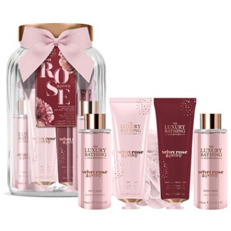 The Luxury Bathing Company Velvet Rose Gift set in a glass jar (Rose & Peony) - kūno priežiūros