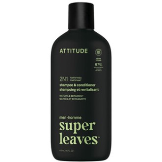 Attitude Super Leaves Matcha & Bergamot Shampoo & Conditioner - Pánský posilující šampon a kondicionér 2v1 415ml