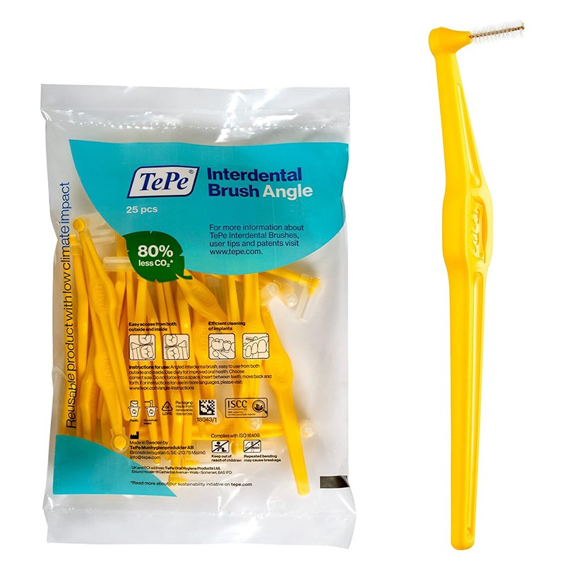 TePe Angle Interdental Brush (25 pcs) - Interdental brushes 0.7 mm žlu