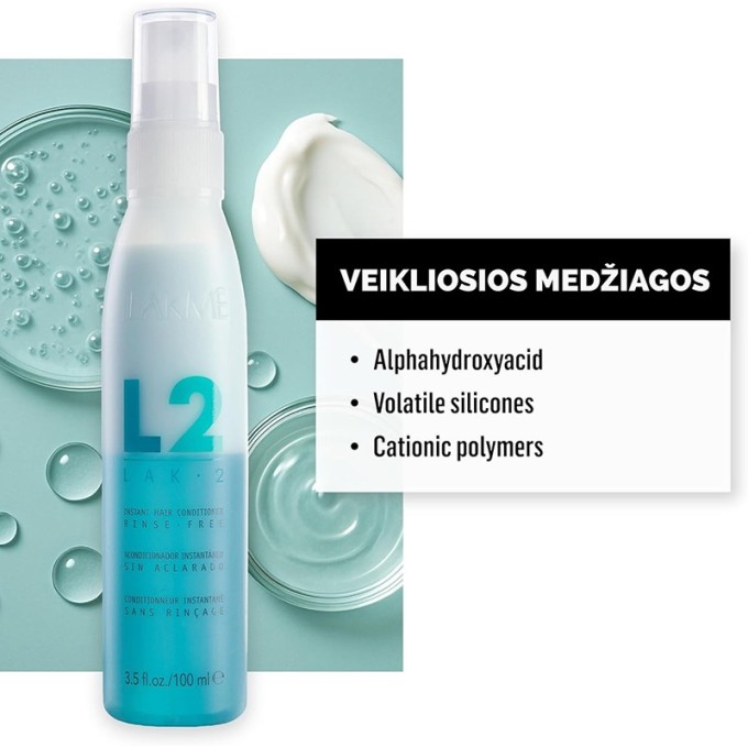 Lakmé Lak-2 Instant Hair Conditioner - dvifazis, nenuplaunamas purškiklis, 100 ml