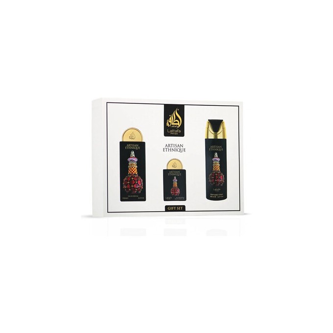 Lattafa Perfumes Artisan Ethnique Gift Set - rinkinys - EDP 100 ml, dezodorantas 200 ml ir EDP 20 ml