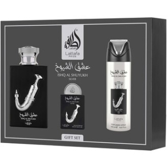 Lattafa Perfumes Ishq Al Shuyukh Silver Gift Set - rinkinys - EDP 100 ml, dezodorantas 200 ml ir