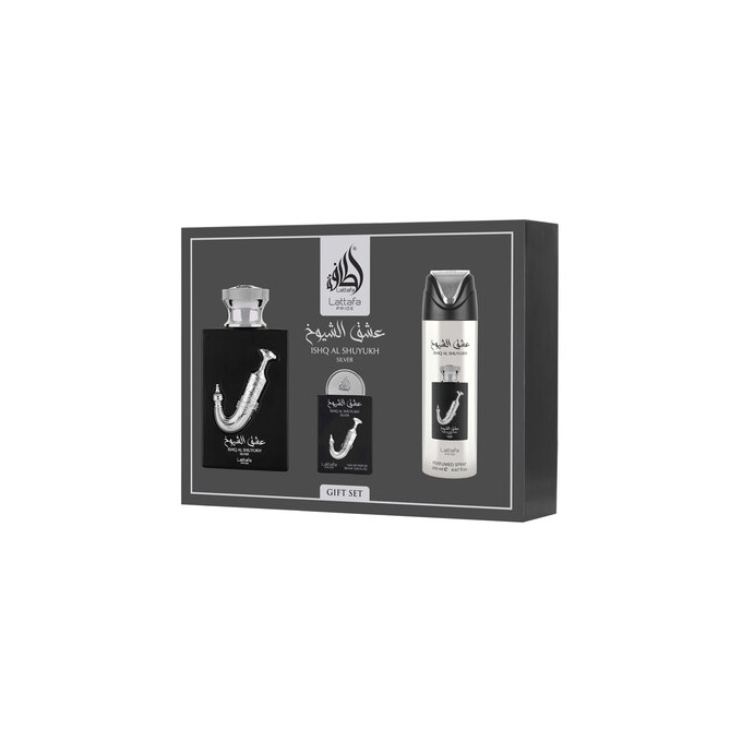 Lattafa Perfumes Ishq Al Shuyukh Silver Gift Set - rinkinys - EDP 100 ml, dezodorantas 200 ml ir