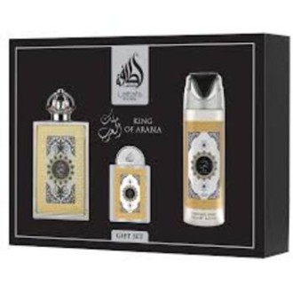Lattafa Perfumes King Of Arabia Gift Set - rinkinys - EDP 100 ml, dezodorantas 200 ml ir EDP 20 ml