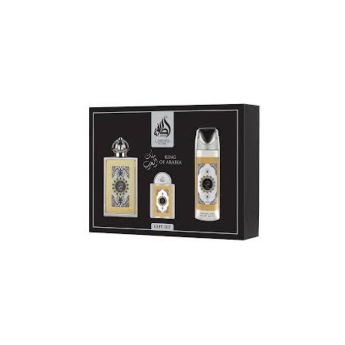 Lattafa Perfumes King Of Arabia Dárková sada EDP 100 ml, deospray 200 ml a EDP 20 ml 100ml