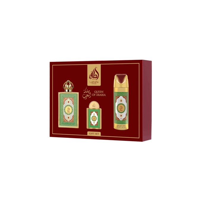 Lattafa Perfumes Queen Of Arabia Gift Set - rinkinys - EDP 100 ml, dezodorantas 200 ml ir EDP 20 ml