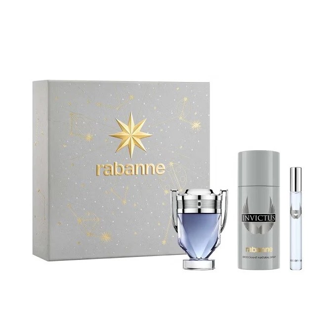 Paco Rabanne Invictus SET EDT 100 ml + deospray 150 ml + miniature EDT 10 ml vyrams