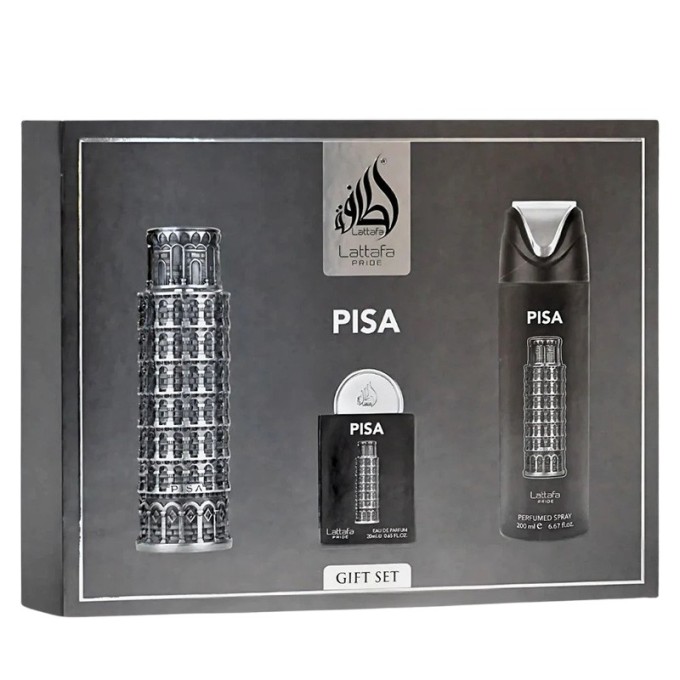 Lattafa Perfumes Pride Pisa Gift Set - rinkinys - EDP 100 ml, dezodorantas 200 ml ir EDP 20 ml