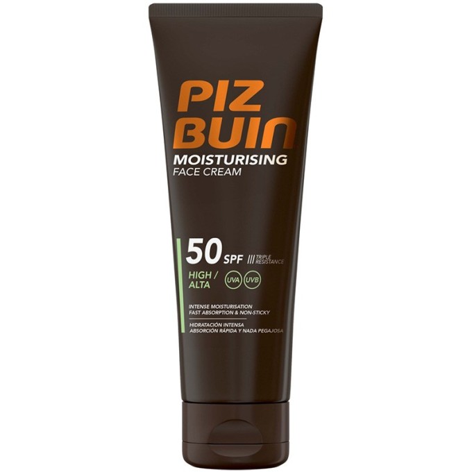 PIZ BUIN SPF 50+ Moisturising Face Cream - drėkinantis kremas nuo saulės veidui, 50 ml