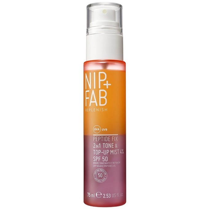 NIP + FAB NIP+FAB PEPTIDE FIX 2iv1 Tone & Top-Up Mist SPF 50 - apsauginė odos dulksna, 75 ml