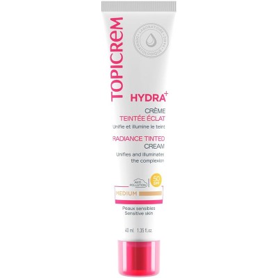 Topicrem Hydra+ Radiance Tinted Cream SPF 50 - Tonuojantis odos kremas, 40 ml Medium