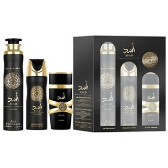 Lattafa Perfumes Asad Gift Set - rinkinys - EDP 100 ml, dezodorantas 200 ml ir oro gaiviklis 300 ml