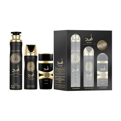 Lattafa Perfumes Asad Gift Set - rinkinys - EDP 100 ml, dezodorantas 200 ml ir oro gaiviklis 300 ml