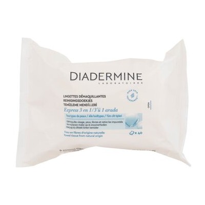 Diadermine Express Fresh 3-In-1 Cleansing Wipes - valomosios servetėlės veidui, akims ir lūpoms, 40