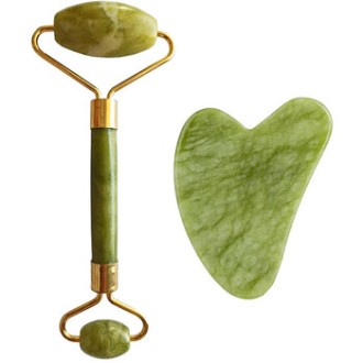 Palsar 7 Light Green Xiuyan Jade Roller & Gua Sha Set (green xiuyan jadeite)