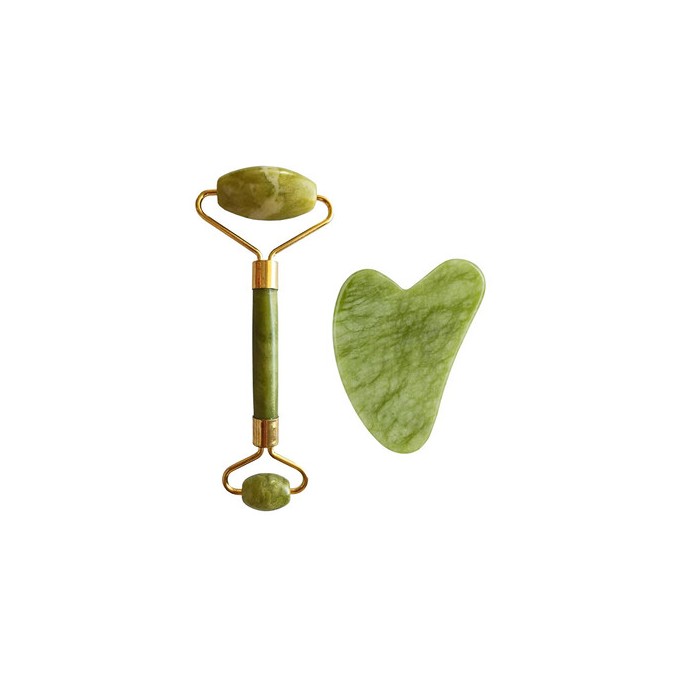 Palsar 7 Light Green Xiuyan Jade Roller & Gua Sha Set (green xiuyan jadeite)