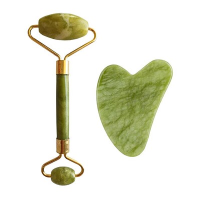 Palsar 7 Light Green Xiuyan Jade Roller & Gua Sha Set (green xiuyan jadeite)