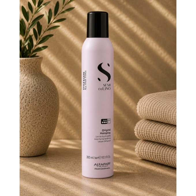Alfaparf Milano Semi Di Lino Style & Care Original Hairspray - plaukų lakas stipriai fiksacijai