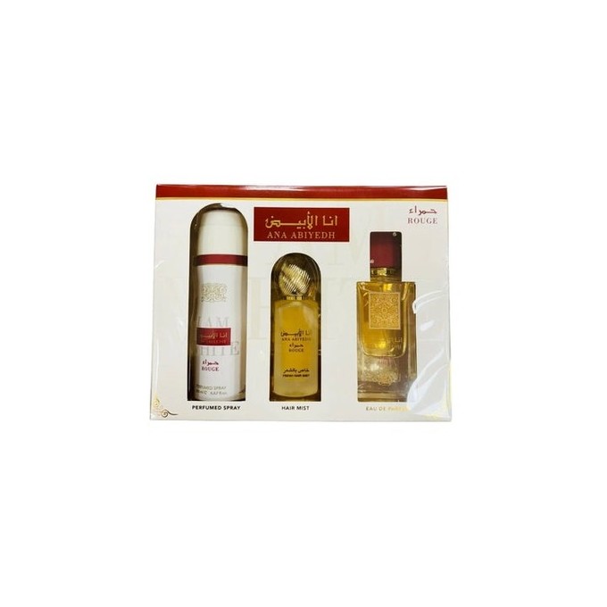 Lattafa Perfumes Ana Abiyedh Rouge Dárková sada EDP 60 ml, deospray 200 ml a vlasová mlha 50 ml 60ml